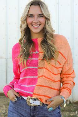 Loose fit knitted sweater with multi-colored stripes