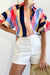 Multicolored buttoned shirt with stripes and puffy sleeves