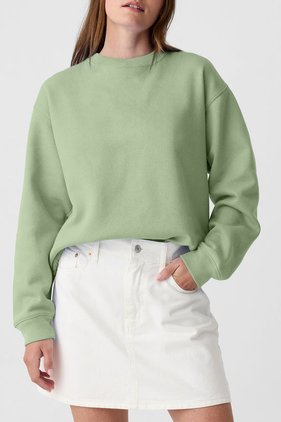 Solid Smoke Green Crew Neck Drop Shoulder Sweatshirt