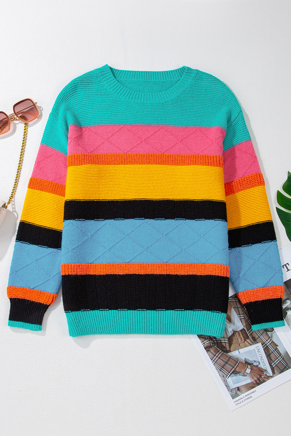 Yellow sweater with drooping shoulders and mixed textures color block