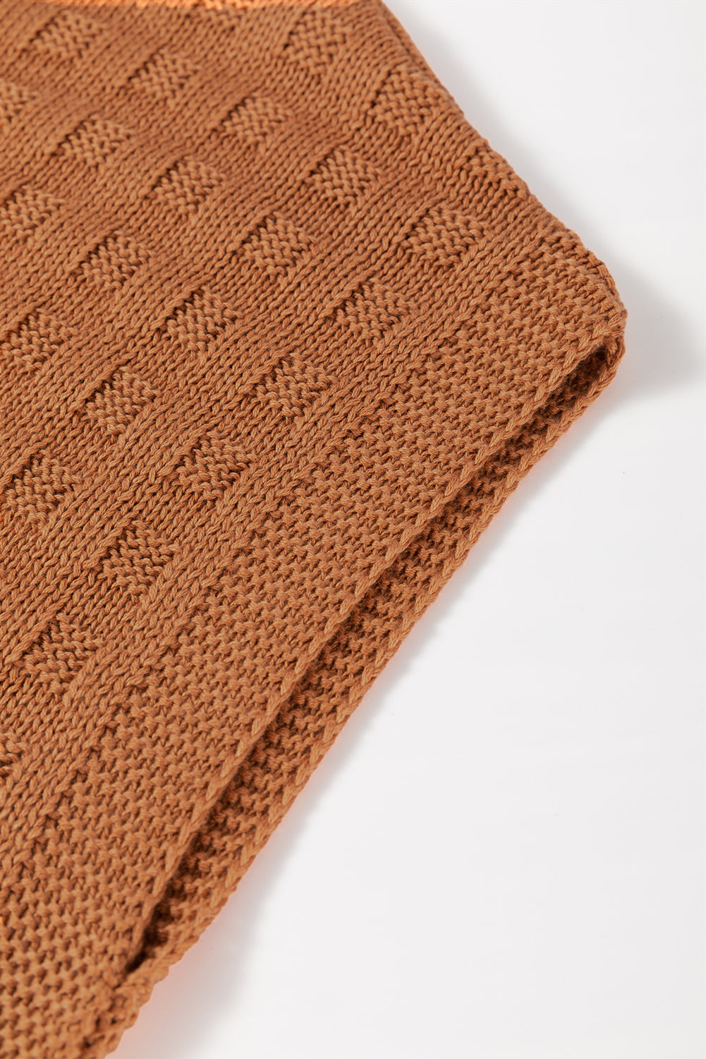 Gilet pull en tricot texturé à col rond camel