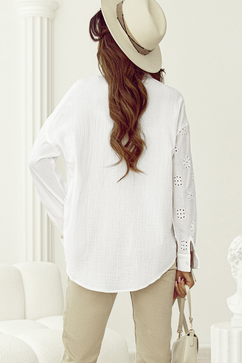 Camicia sciolta di Anglaise browed bianca