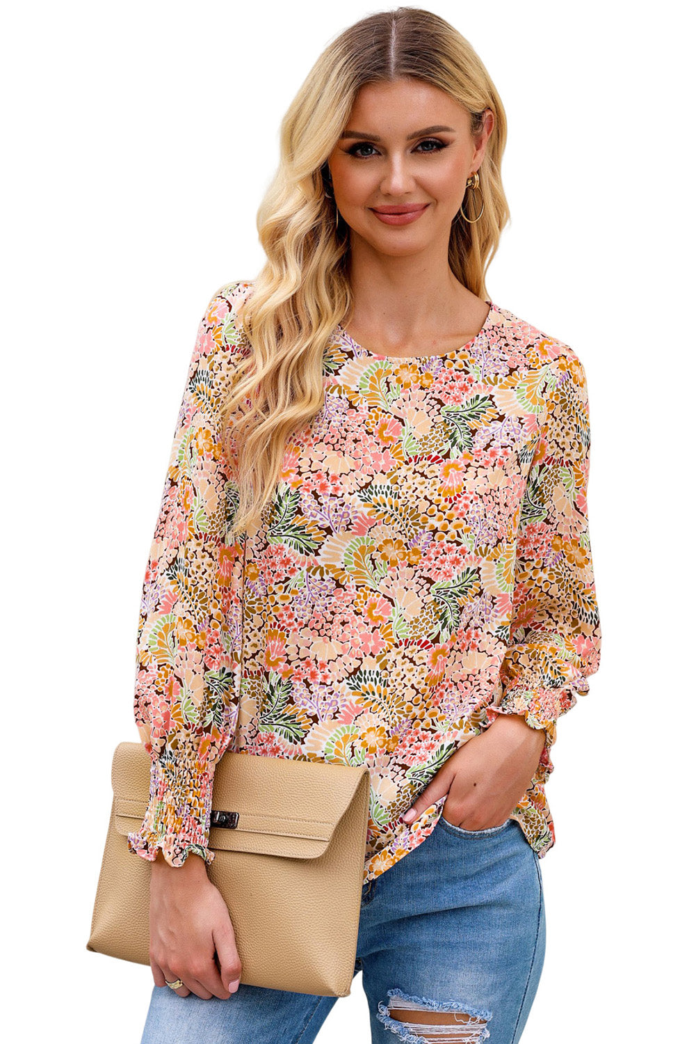 Blusa floral de manga de hojaldre amarillo