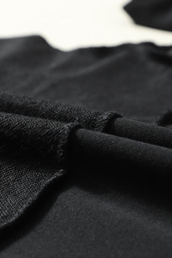 Black Drop Shoulder Button Henley Sweatshirt