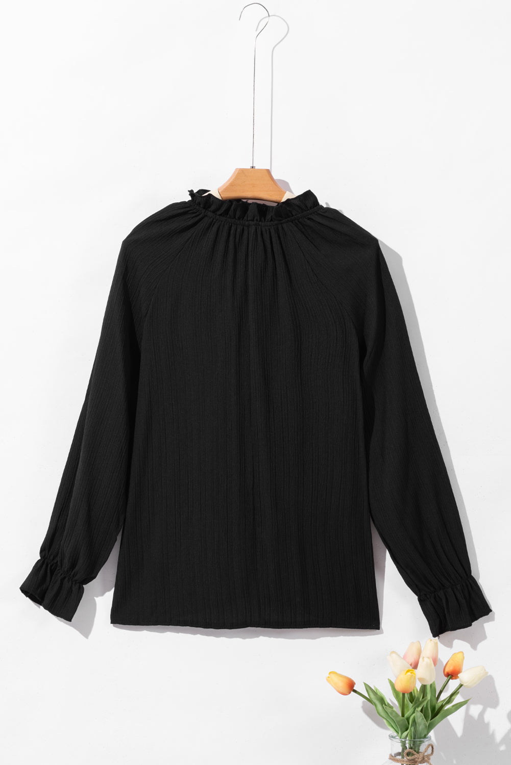 Blusa de manga de burbujas de ondulación de cuello con lactancia