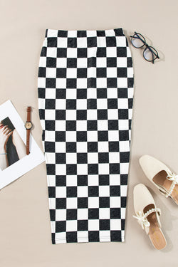 Mid-long high-waist skirt checkered *