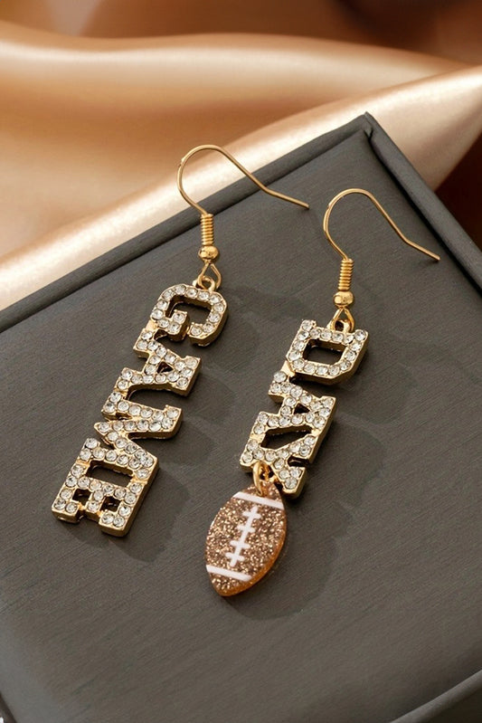 Boucles d'oreilles dorées en strass GAME DAY Rugby Football