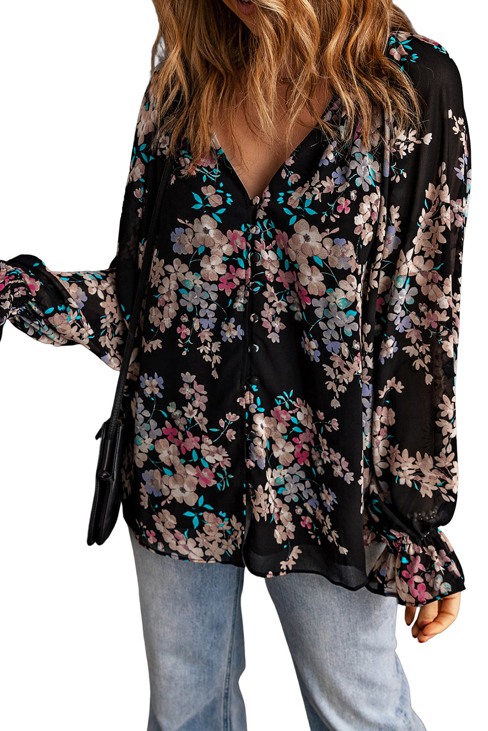 Blouse de mousseline imprimé Black Wildflower