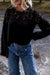 Black long sleeve crochet lace crew neck top