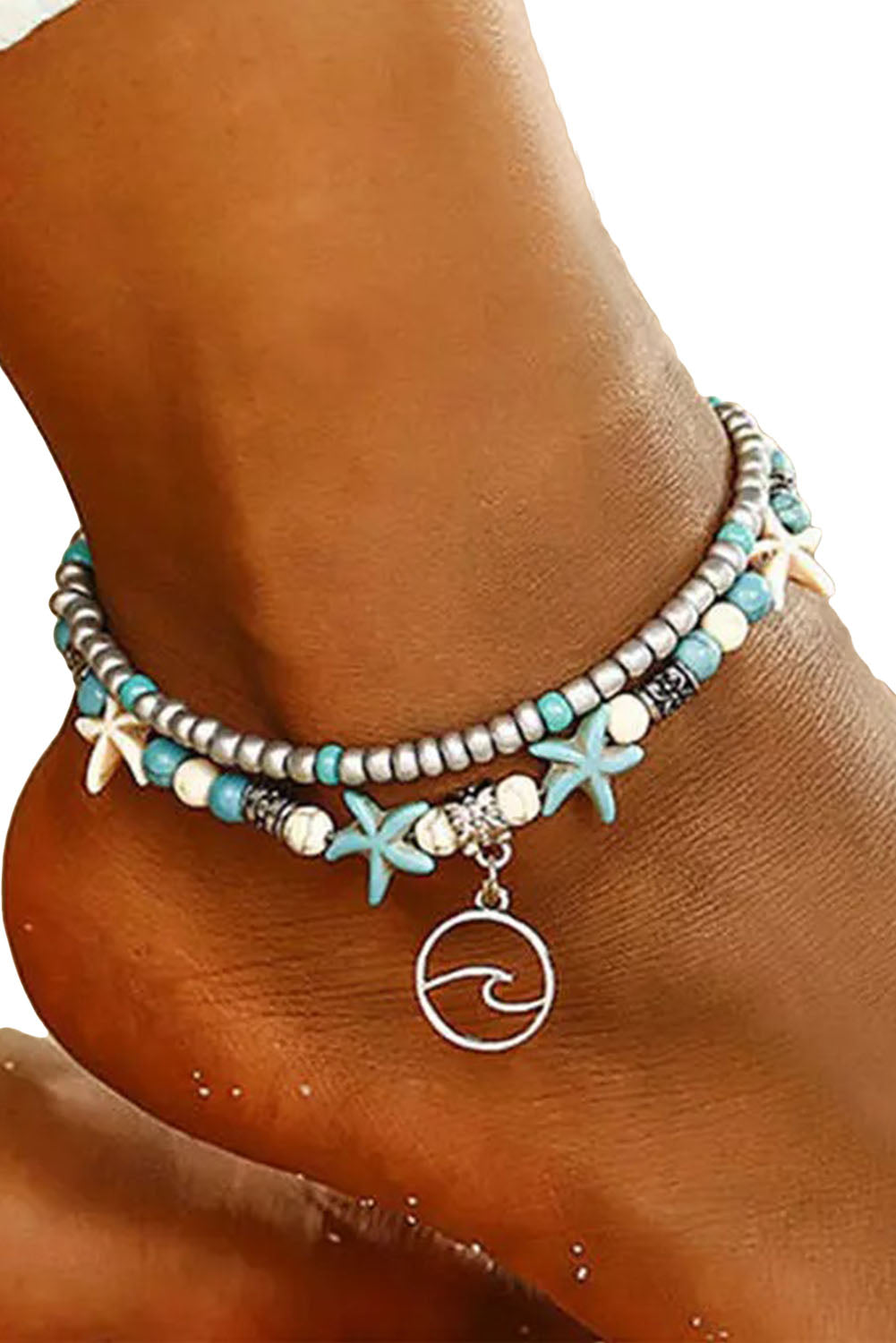 Bracelet de cheville double plage bleu ciel