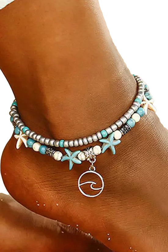 Bracelet de cheville double plage bleu ciel