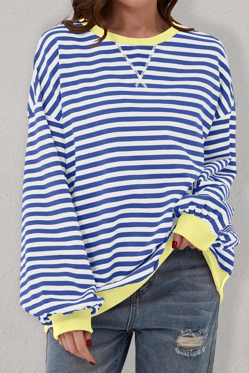 Stripe blu Stripe Oversize Contrast Taschet Pullover Felpa