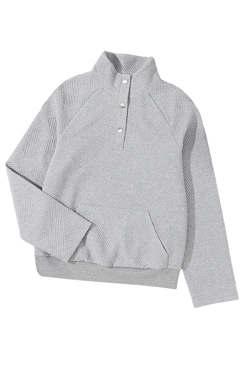 Sweat-shirt boutonné en tricot texturé gris clair avec poche kangourou