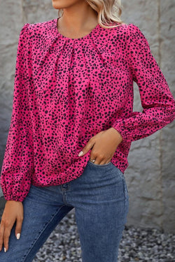 Pleated blouse with pink leopard print with lock hole