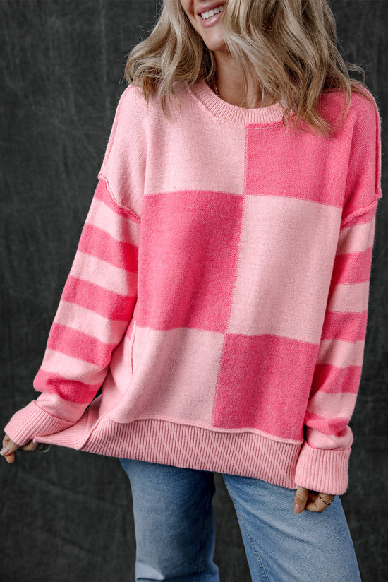 Large pink sweater for a low -low striped color block