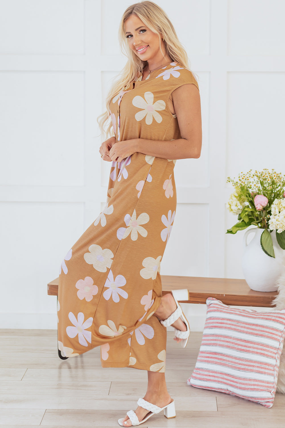 Combinaison ample kaki à imprimé floral *-A WOMAN WE LOVE