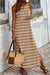 Long -free back dress with open back and khaki striped printed with slits