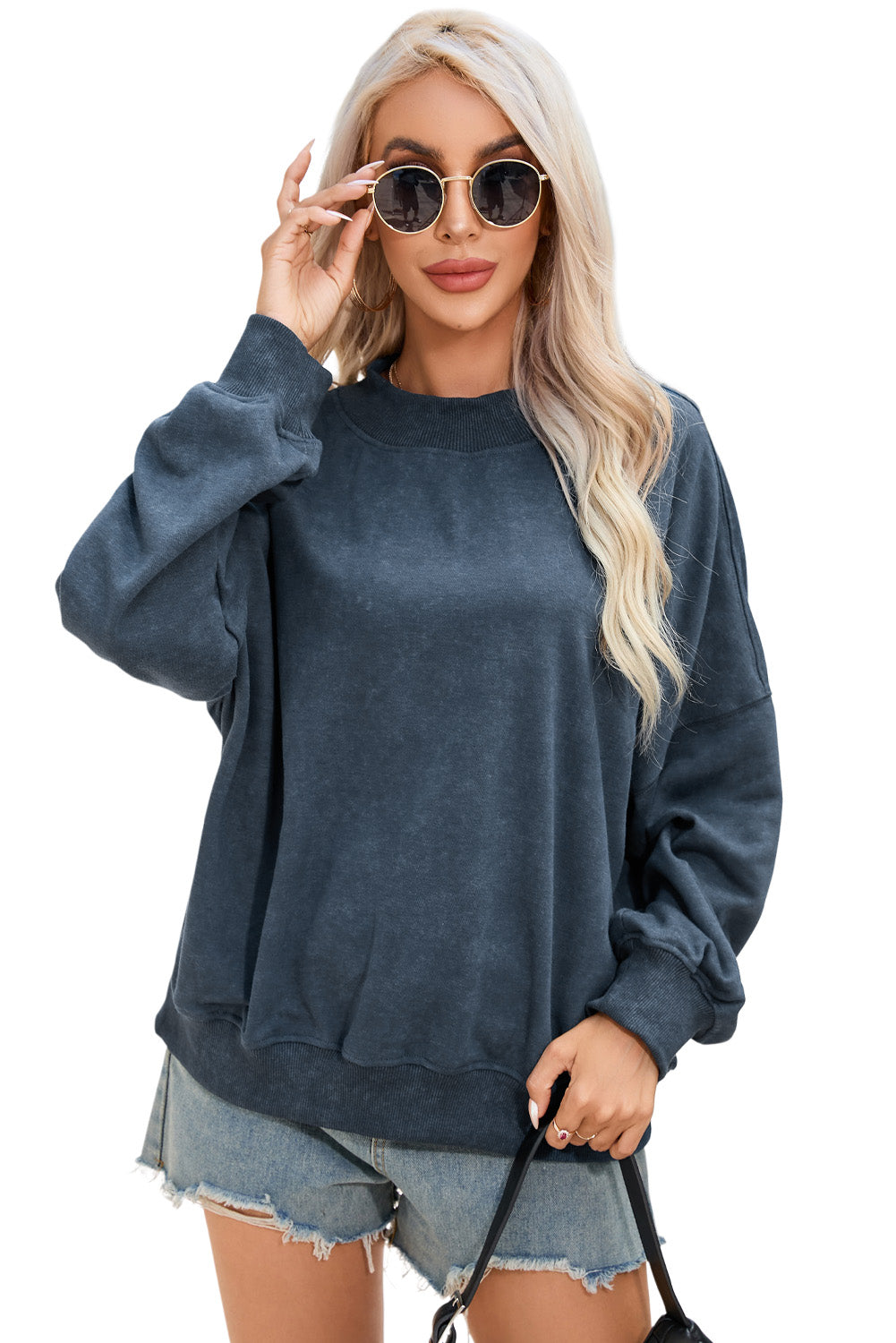 Sky Blue Drop Bounter Crew Neck Pullover Sweethirt