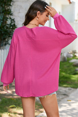 Large wandering blouse bright pink, V -neck, long sleeves, drooping shoulders