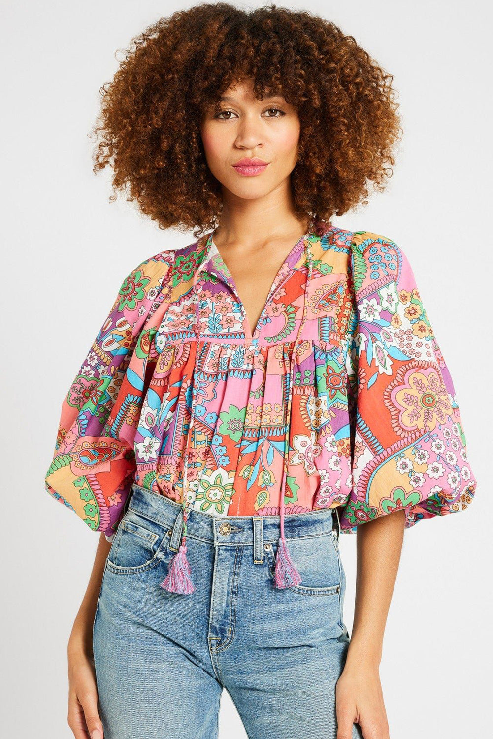 Chemisier plissé multicolore à manches bouffantes *-A WOMAN WE LOVE