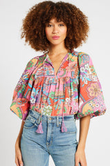 Chemisier plissé multicolore à manches bouffantes *-A WOMAN WE LOVE