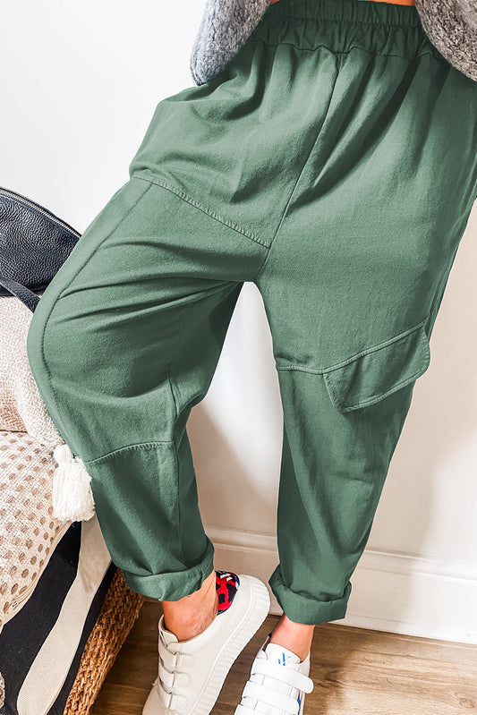 Pantalones cargo con cintura elástica verde niebla