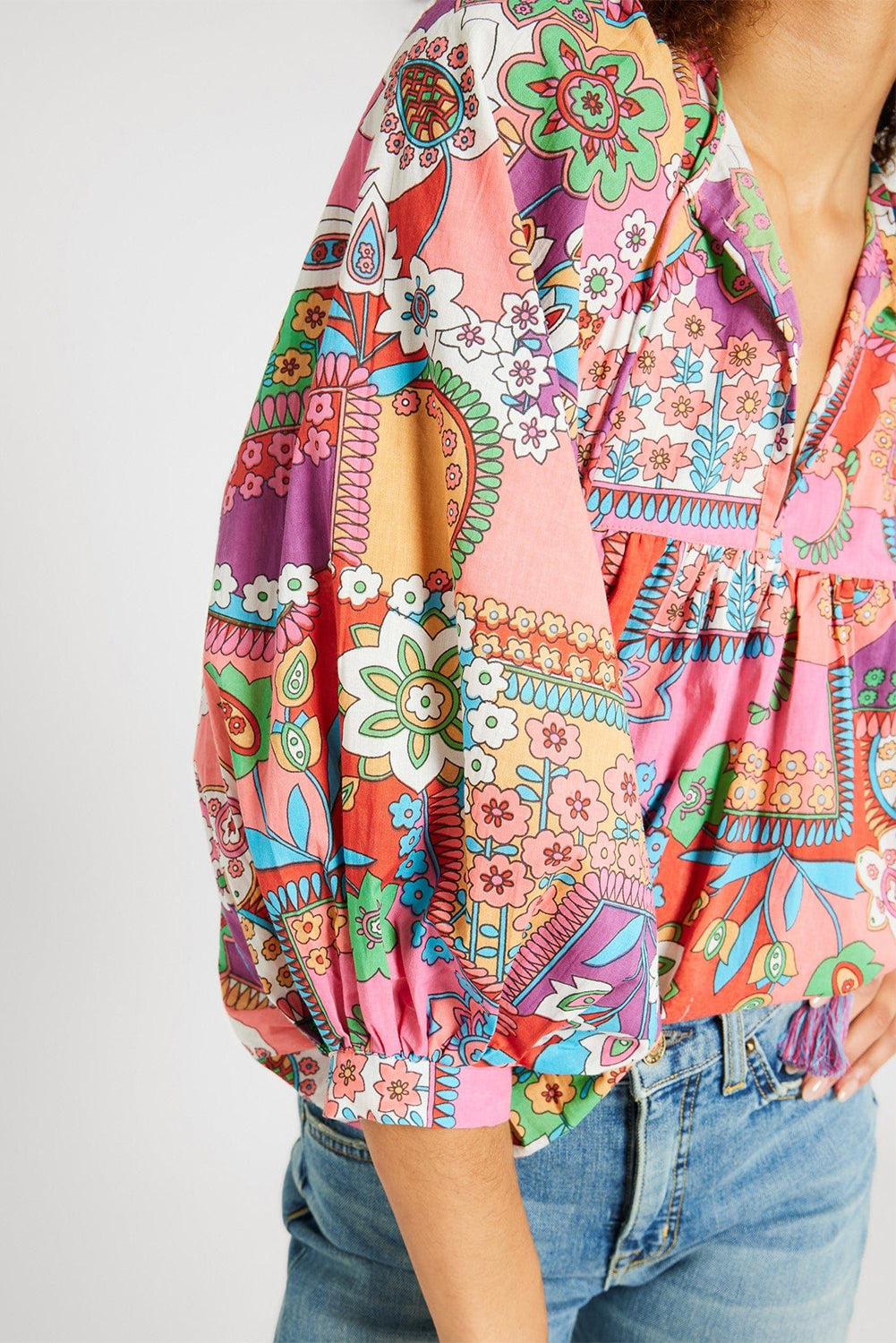 Chemisier plissé multicolore à manches bouffantes *-A WOMAN WE LOVE