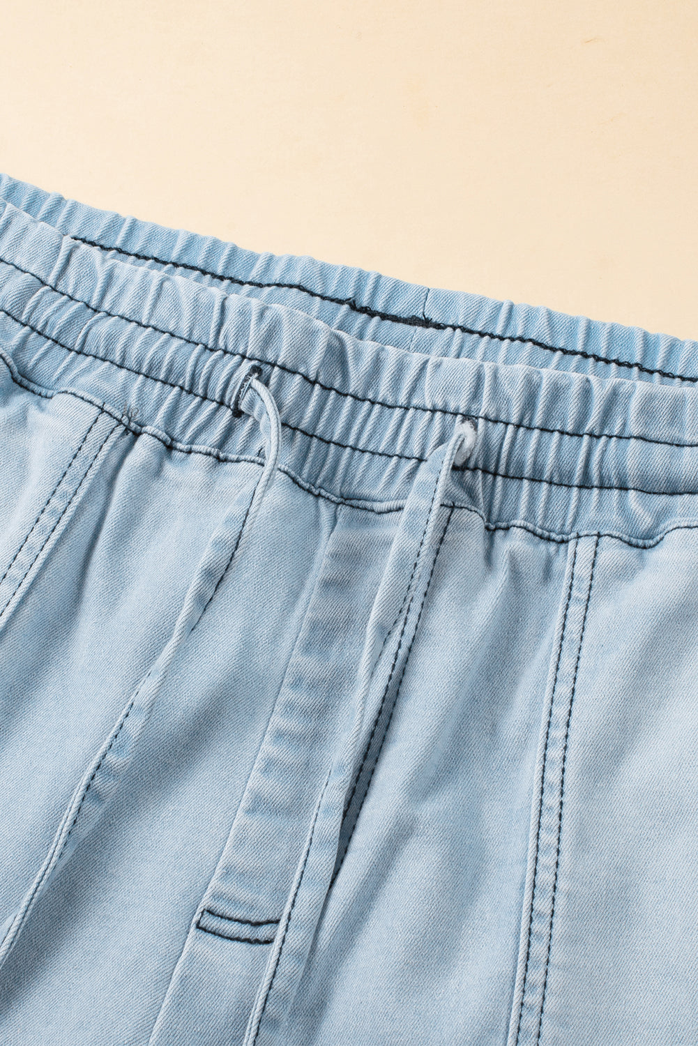 Sky Blue Vintage Frayed Hem Plus Size Drawstring Denim Shorts