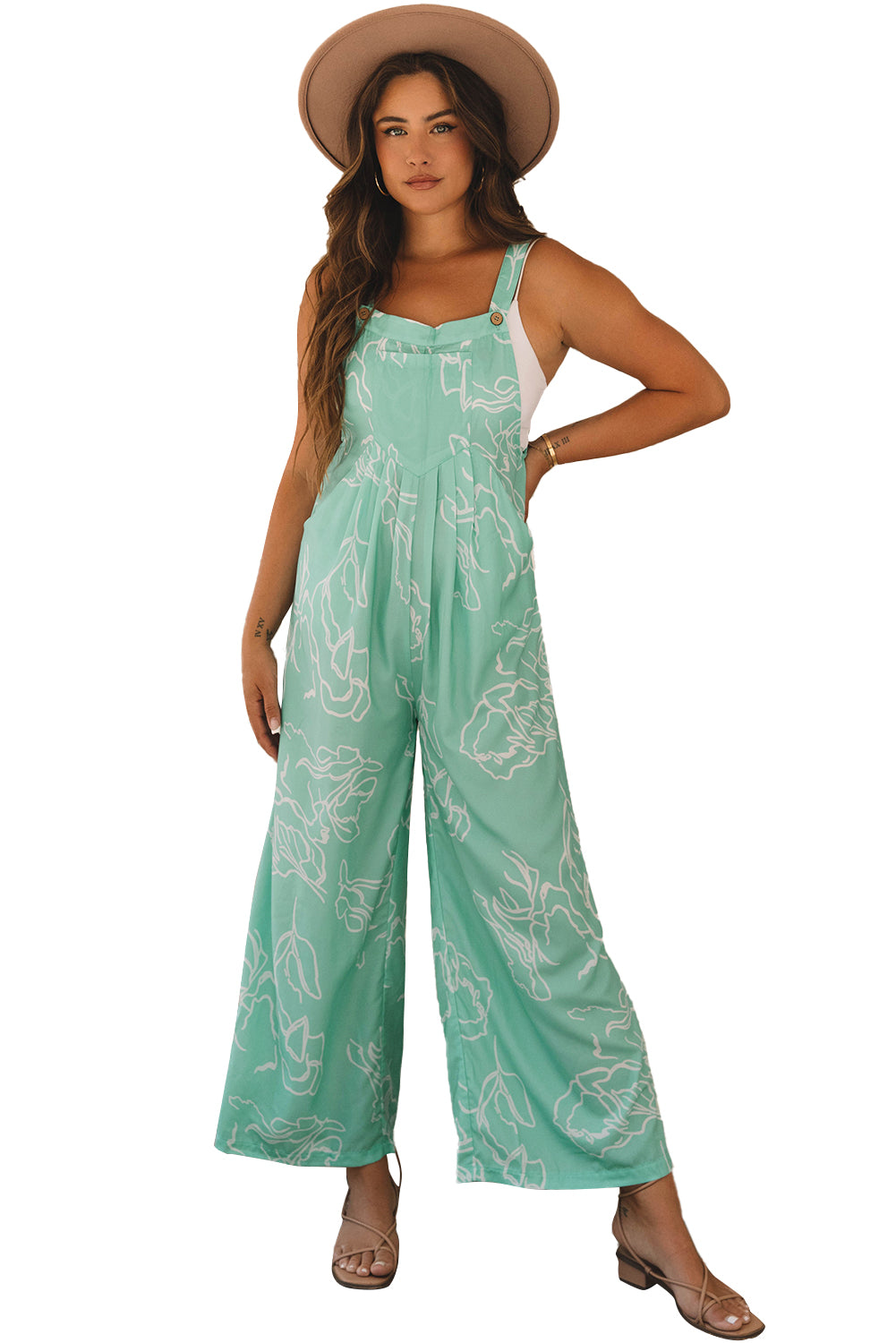 Moonlight Jade gedruckt Latz mit weitem Bein Overalls