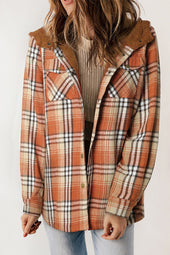 Sherpa lined hooded jacket with orange Scottish pattern