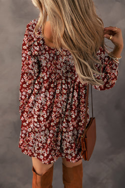 Red mini-Robe with floral print and heart collar *