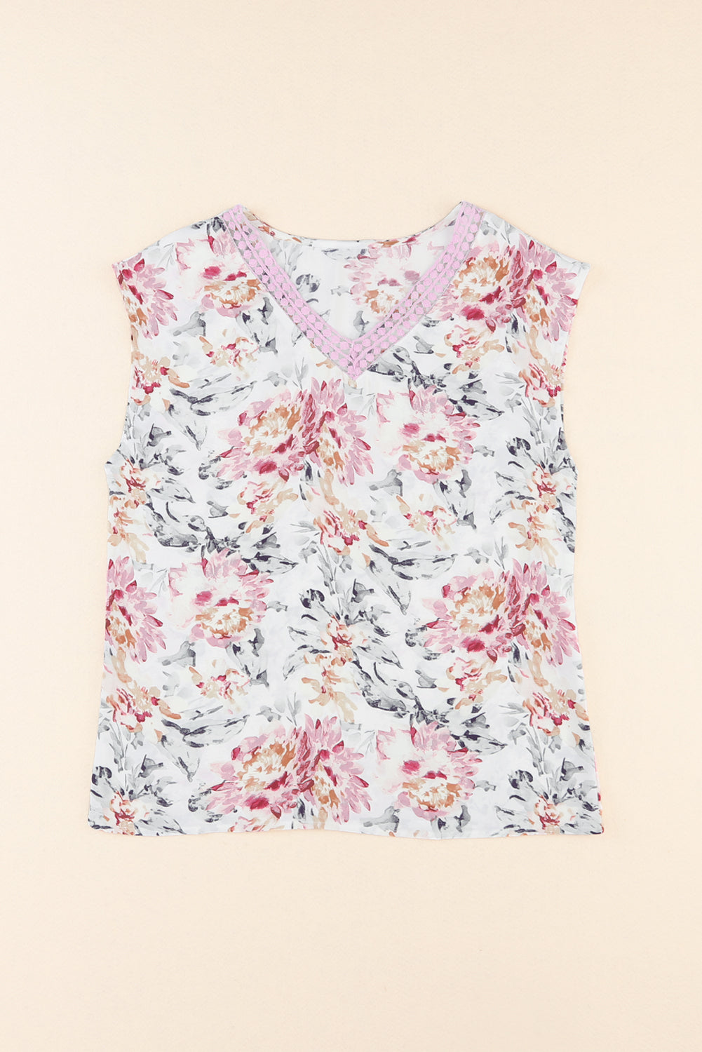 Blouse sans manches en dentelle à imprimé floral rose