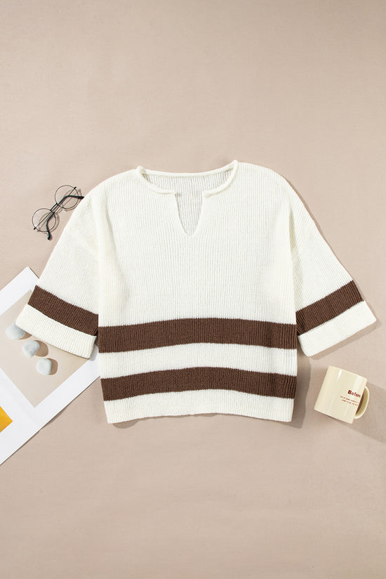 Short-collar-collar-collar t-shirt in notched and brown striped