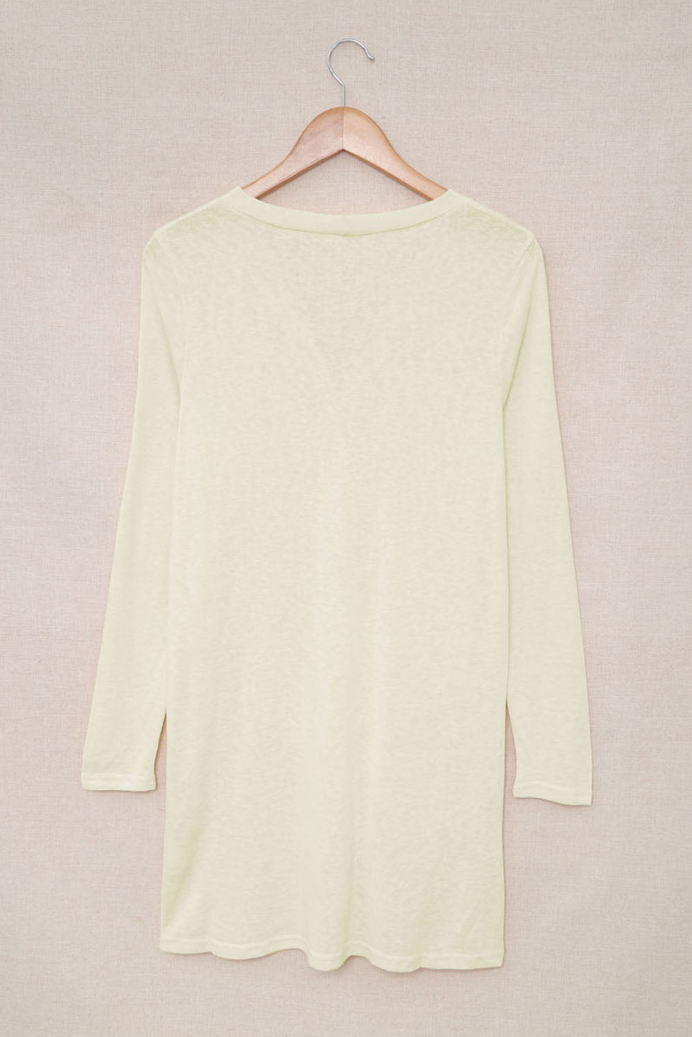 Cardigan beige à boutons ouverts de couleur unie-A WOMAN WE LOVE