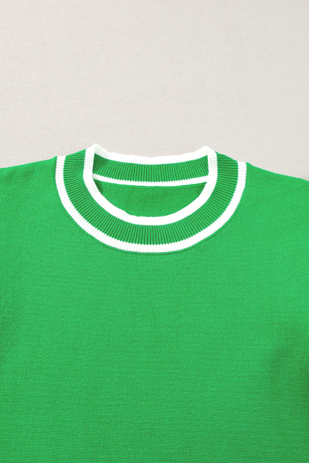 Bright Green Edge Piping Ruffled Sleeve Round Neck Knit T Shirt