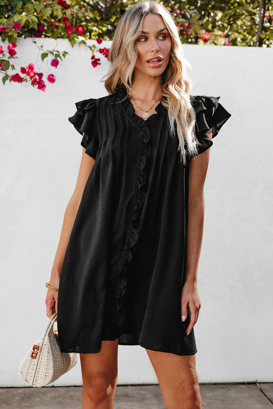 Robe droite noire à volants *