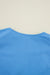 Blue solid color short puff sleeve pleated straight dress