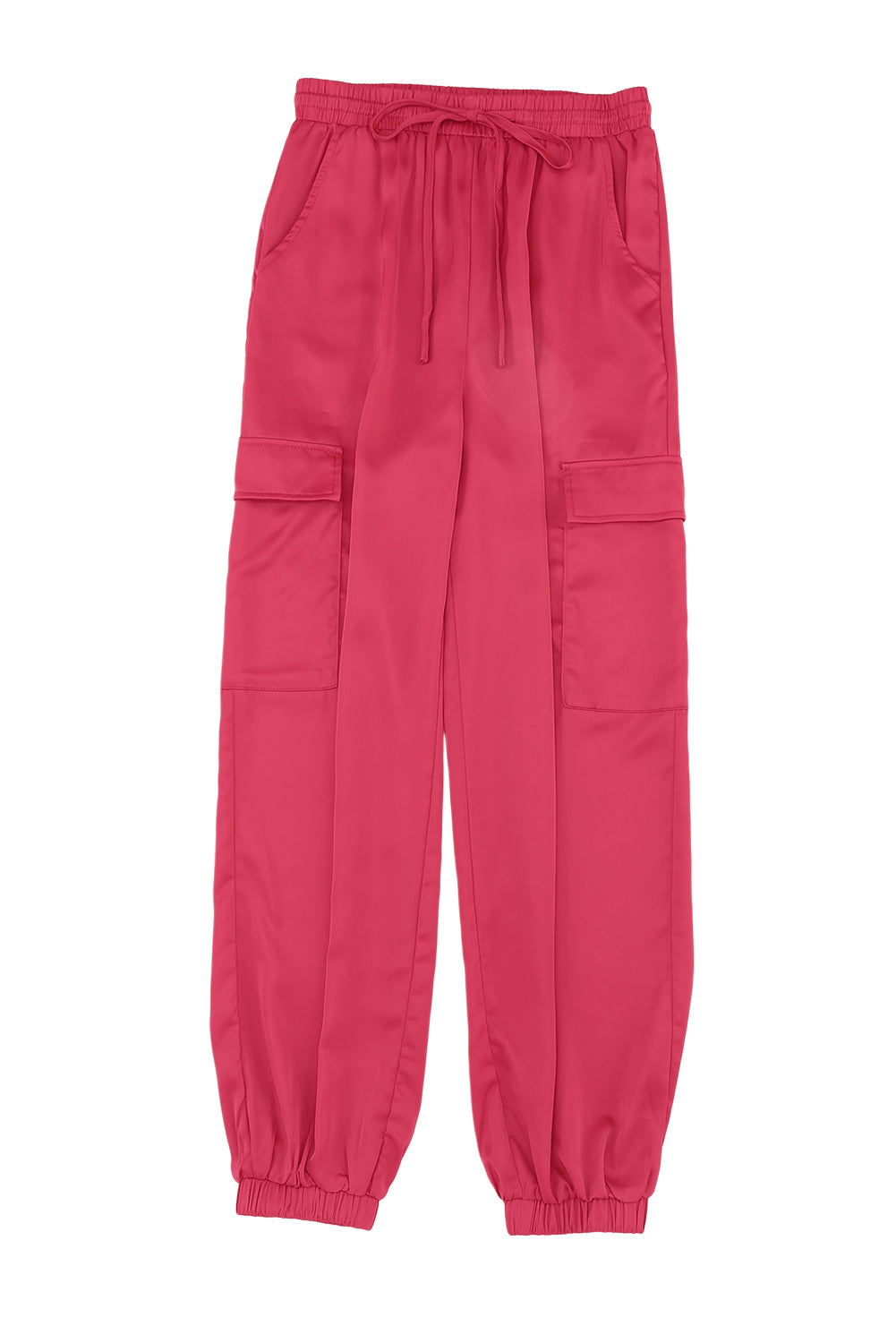 Pantalon taille élastique avec cordon de serrage et poches en satin rose