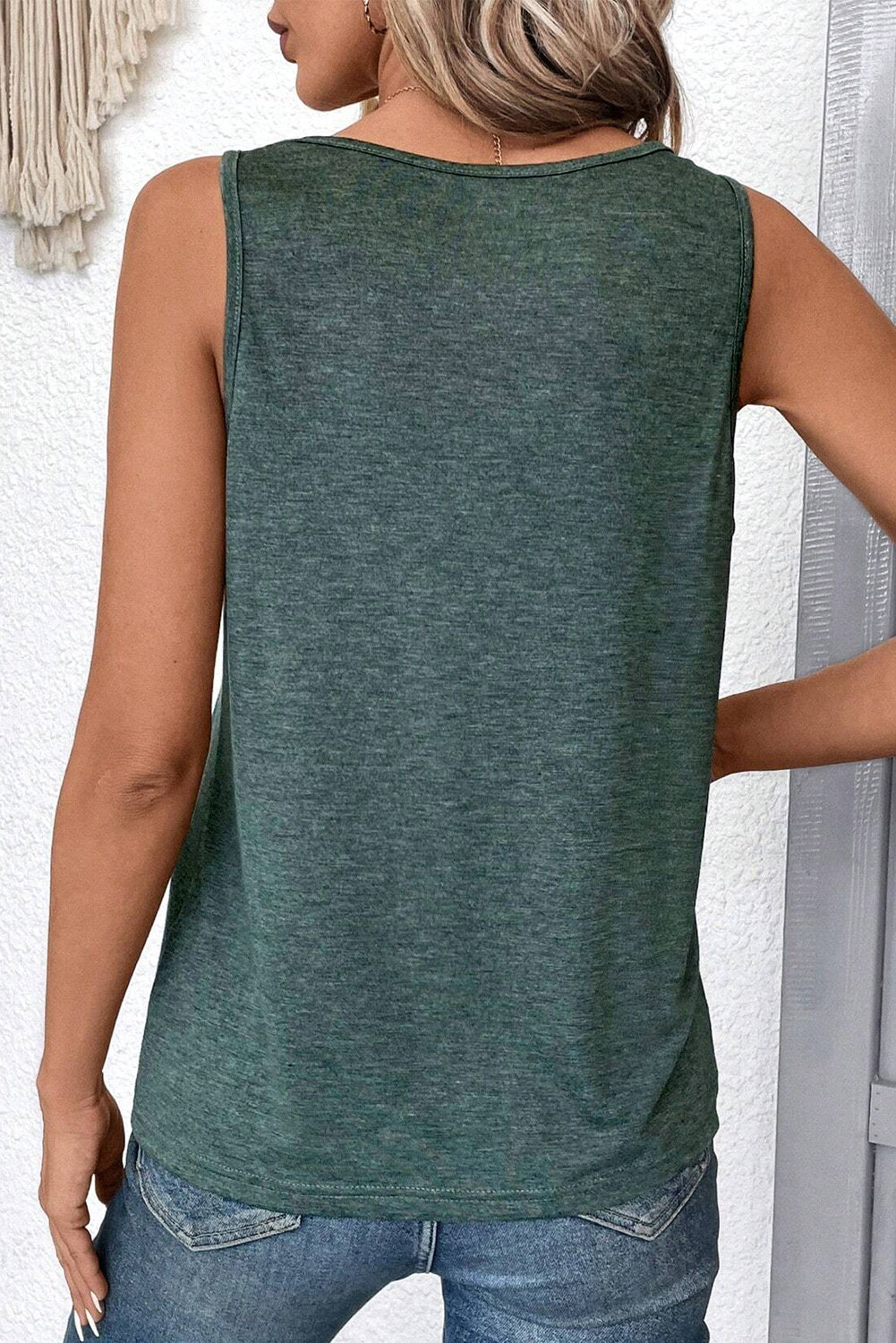 Mist Green V Neck Verpuscola canotta arricciata