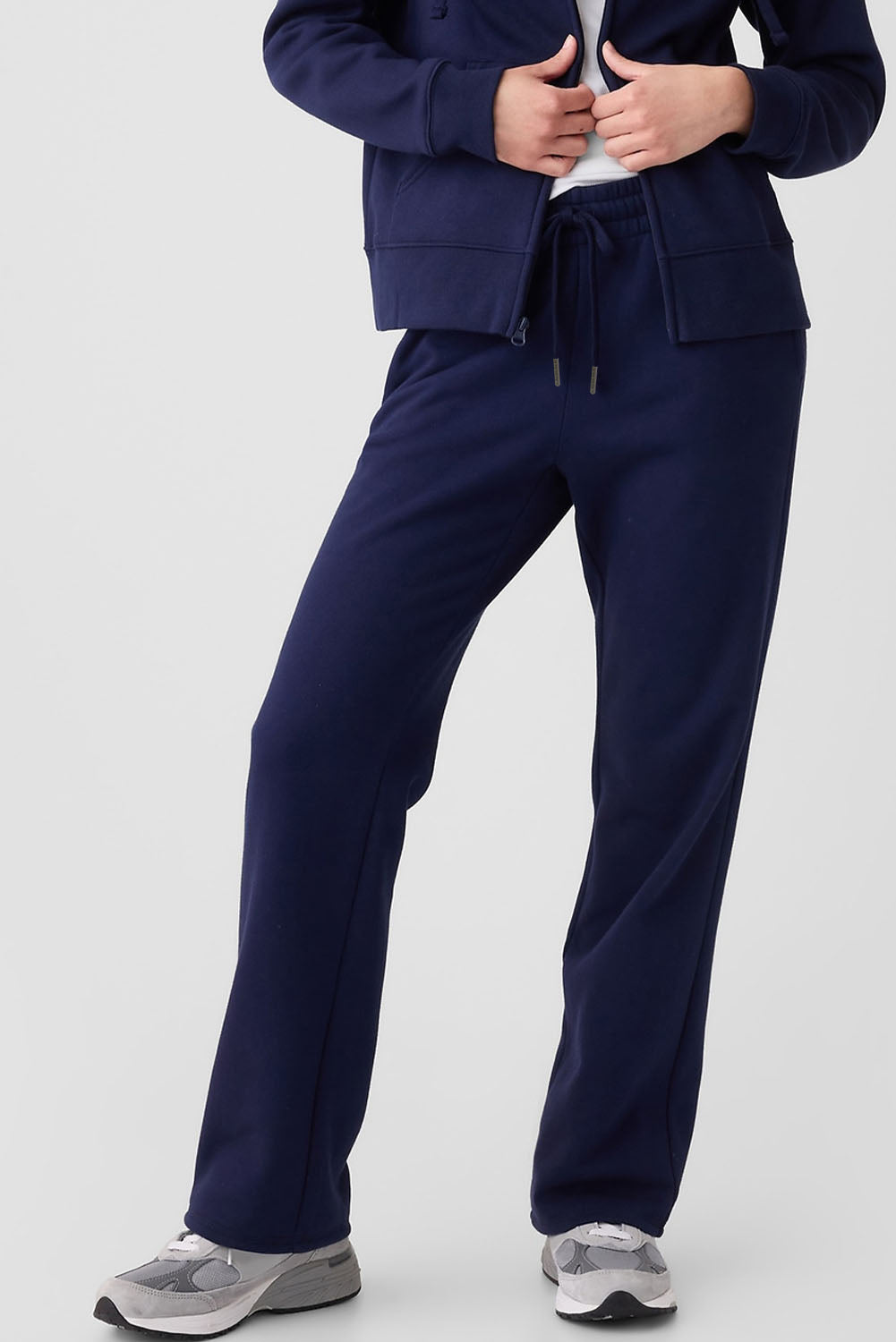 Navy Blue Solid Color Fleece Lined Drawstring Waist Casual Pants