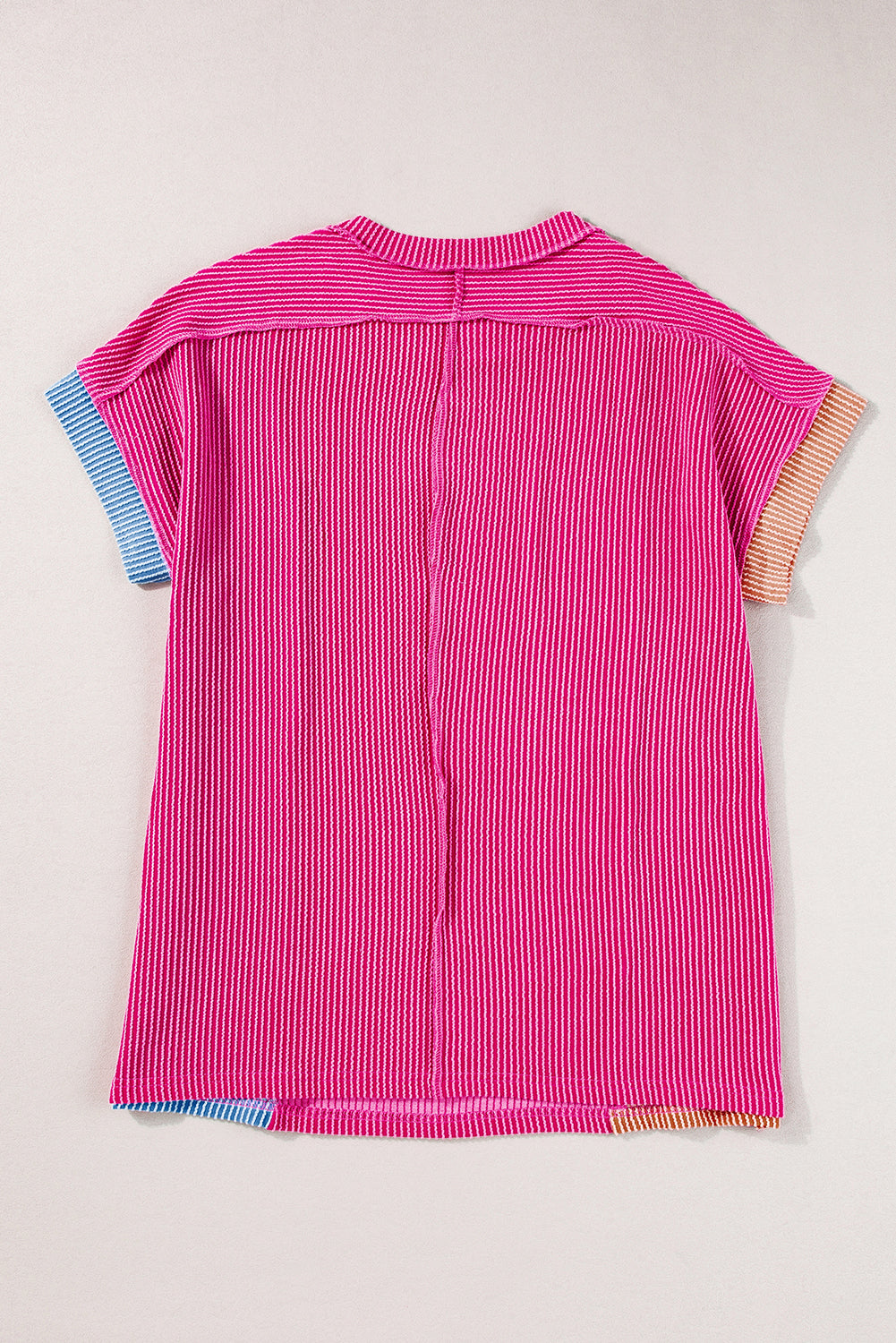 Rose Red Textured Colorblock Crew Teck Camiseta