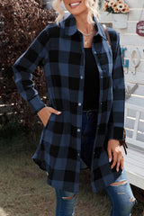 Blue tile shirt jacket with folded collar
