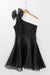 Black One Shoulder Skater Dress with Bow Tie and Tulle Overlay