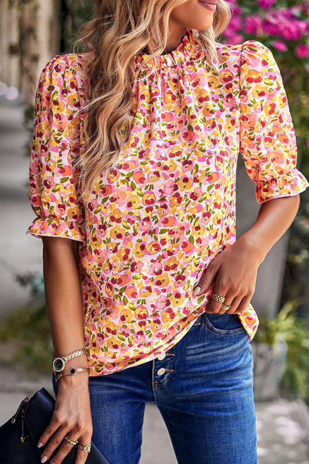 Orange boho floral volant