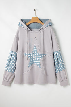 Beau Blue Floral Patchwork Star Print Drawstring Hoodie