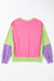 Round-collar relaxed switches and exposed color block pink seams