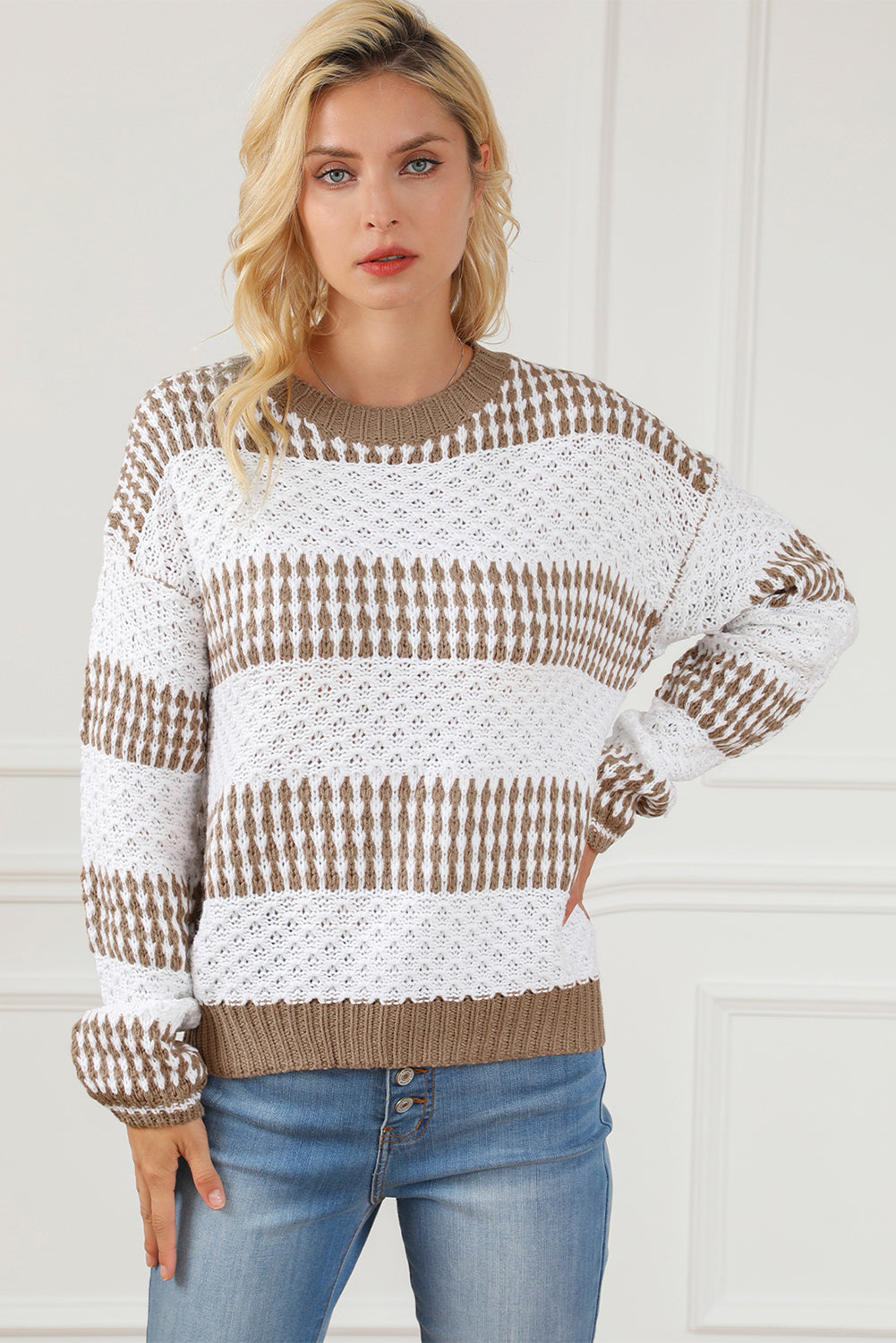 Multicolored sweater with vertical stripes and two-tone drop shoulders