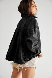 Black washed oversized denim jacket with pockets