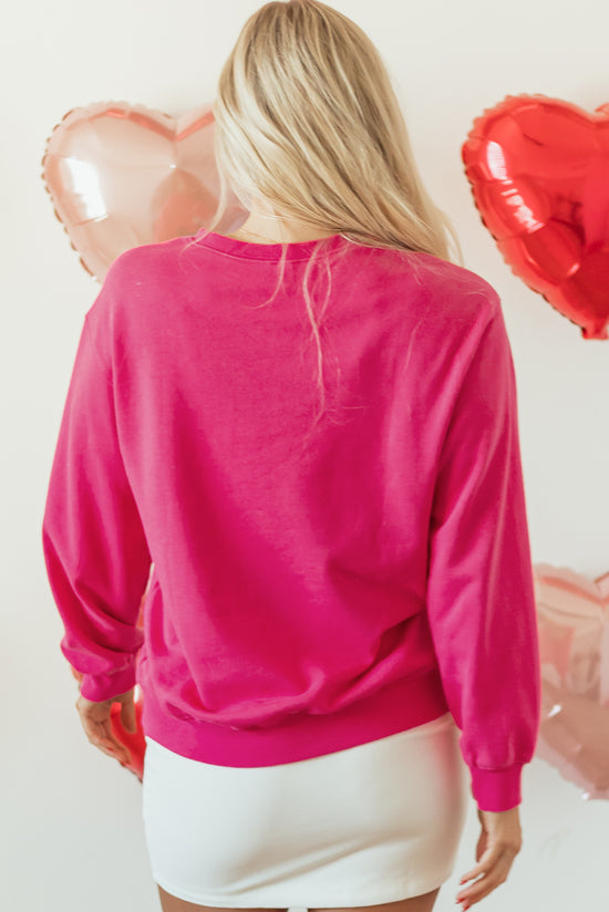 Strawberry Pink Sequin Double Heart Graphic Sweatshirt