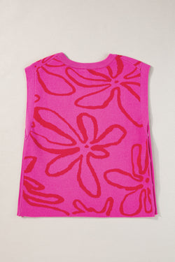 High knitting with buttoned sleeveless flowers on the bright pink sides